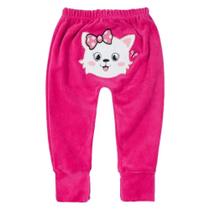 Calça Plush para Bebê Com Pé Reversível Bumbum Bordado Gatinha Pink Calça Plush para Bebê Com Pé Reversível Bumbum Bordado Gatinha Pink