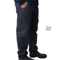 Calça preta de brim bolso cargo tática segurança industria