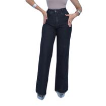 Calça preta wide leg cintura alta com bolsos