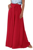 Calça PRETTYGARDEN 2025 Palazzo Pantalona Vermelha Média
