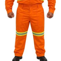 Calça Profissional Eletricista NR10 Metade Elástico Faixa refletiva Sitel Neon Laranja