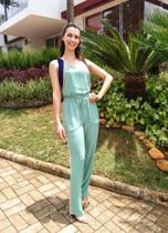 Calça Recorte Crepe Verde P Fato Básico