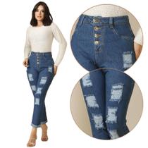 Calça Recorte Reto Mom Jeans Boyfriend Casual Moda Feminina