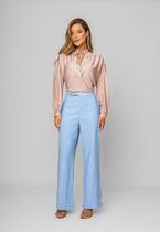 Calça Reta Alfaiatada Com Cinto Azul Salvatore