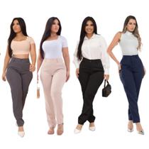 Calça Reta Alfaiataria Azul Marinho Feminina Social Cintura Alta Com bolso na frente e zíper moda Calça Reta Alfaiataria Azul Marinho Feminina Social Cintura Alta Com bolso na frente e zíper moda