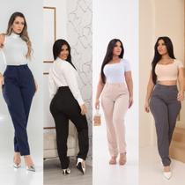 Calça Reta Alfaiataria Feminina Social Cintura Alta Com bolso na frente e zíper moda