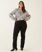 Calça Reta Básica Feminina Plus Size Cintura Média Em Algodão