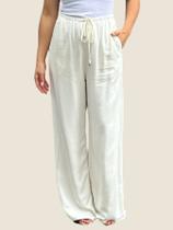 Calça Reta Em Crepe Com Cordel Dzarm