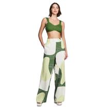 Calça Reta Em Viscose Cintura Alta Verde Dzarm Calça Reta Em Viscose Cintura Alta Verde Dzarm