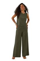 Calça Reta Feminina Lunender Em Tecido Com Linho C0260 - Calça Reta Feminina Lunender Em Tecido Com Linho C0260 -