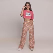 Calça Reta Juvenil Feminino Amofany Com Estampa Groovy