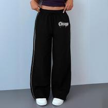 Calça Reta Larga Preta Tactel Feminina Chicago Y2K Tecnosport - Estilo Streetwear Calça Reta Larga Preta Tactel Feminina Chicago Y2K Tecnosport - Estilo Streetwear