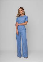 Calça Reta Lisa Alfaiataria Azul Salvatore