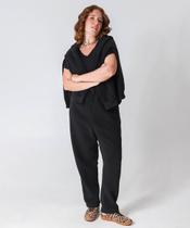 Calça Reta Moletom Flanelado Plus Size Feminina Marisa Preto