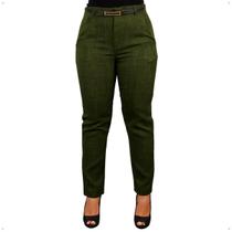 Calça Reta Skinny Linho Feminina Cintura Alta Com Bolso Frente Ziper Moda Lançamento Confortável