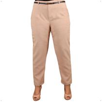 Calça Reta Skinny Linho Plus Size Feminina Cintura Alta Com Bolso Frente Ziper Moda Lançamento