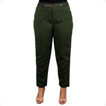 Calça Reta Skinny Linho Plus Size Feminina Cintura Alta Com Bolso Frente Ziper Moda Lançamento