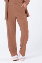 Calça Ribana Canelada Bolso Faca Funcional com Elástico na Cintura Bege Mara