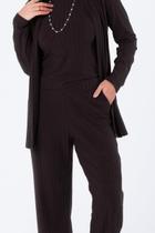 Calça Ribana Canelada Bolso Faca Funcional com Elástico na Cintura Preta Mara