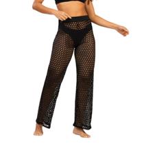 Calça Saída de Praia Básica WLS Modas Tricot Flare Cintura Alta Verão Confortavel Moda Praia