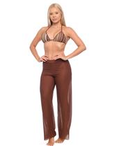 Calça Saída de Praia Feminina Transparente Texturizada Cós Elástico Pantalona Calça Saída de Praia Feminina Transparente Texturizada Cós Elástico Pantalona