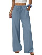 Calça Sampeel Fluida de Linho com Cós Elástico e Cordão Azul Calça Sampeel Fluida de Linho com Cós Elástico e Cordão Azul