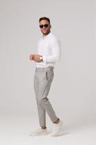 Calça Sarja Chino Masculina Cinza Claro com Elastano Calça Sarja Chino Masculina Cinza Claro com Elastano