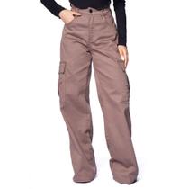 Calça Sarja Feminina Pitt Cargo Wide Leg Marrom