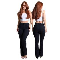 Calça Sarja Feminina Preta Flare Boot Cut Boca de Sino Sawary Premium Elastano Lycra Bonita