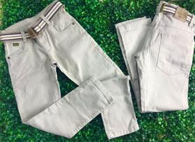 Calça Sarja Infantil Masculino Areia Com Cinto - ARTICOLARE