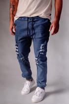 Calça Sarja Jeans rasgado Jogger Masculina