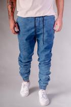 Calça Sarja Jogger Jeans claro rajadoMasculina