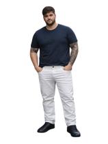 Calça Sarja Reta Branca Plus Size Masculina Com Bolso Cor:BrancoTamanho:52