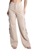 Calça Sarja Sawary Wide Leg - 282160 - CAQUI CLARO 44 Calça Sarja Sawary Wide Leg - 282160 - CAQUI CLARO 44