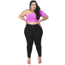 Calça Sarja Skinny Detalhe na Barra Plus Size Feminina Sol Jeans Preta