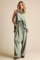 Calça Saruel De Linho Com Cordão Verde Yacamim A7