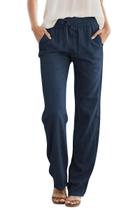 Calça SEMARO de Linho Cintura Alta com Cordão Azul Marinho Calça SEMARO de Linho Cintura Alta com Cordão Azul Marinho