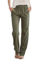 Calça SEMARO de Linho Cintura Alta com Cordão Verde Militar Calça SEMARO de Linho Cintura Alta com Cordão Verde Militar
