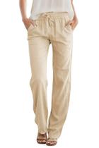 Calça SEMARO de Linho com Cós Alto e Cordão Ajustável na Cor Cáqui Calça SEMARO de Linho com Cós Alto e Cordão Ajustável na Cor Cáqui