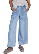Calça SHEWIN Jeans Wide Leg Cintura Alta e Modelagem Solta Calça SHEWIN Jeans Wide Leg Cintura Alta e Modelagem Solta