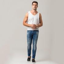 Calça Skinny Básica Masculina Jeans Cós Passante Zíper Leve