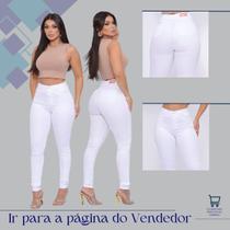 Calça Skinny Branca Básica Feminina com Lycra Cintura Alta Modelo Levanta Bumbum