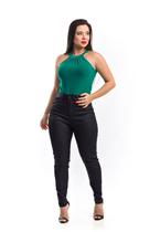 Calça Skinny Casual Preto Resinada Elastano