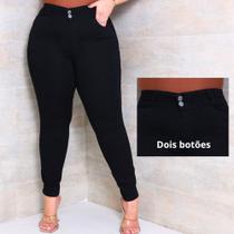 Calça Skinny Cigarrete Plus Size preta jeans cintura alta com lycra e bolso na frente lançamento Calça Skinny Cigarrete Plus Size preta jeans cintura alta com lycra e bolso na frente lançamento
