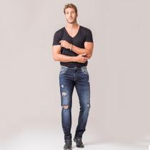 Calça Skinny Destroyed Masculina Jeans Zíper Casual Conforto