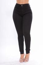 Calça Skinny Feminina de Sarja Preta Básica Prática e Confortável Calça Skinny Feminina de Sarja Preta Básica Prática e Confortável