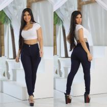 Calça Skinny feminina jeans básica Escura Premium Barra desfiada Cintura alta lycra/elastano Moda Lançamento