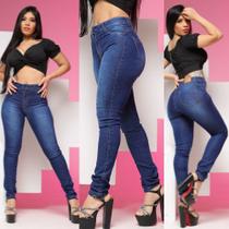 Calça Skinny feminina jeans básica Escura Premium botão jeans Cintura alta lycra/elastano modela bumbum