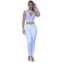 Calça Skinny Feminina Jeans Com Licra Levanta Bumbum Branca 18