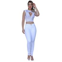 Calça Skinny Feminina Jeans Com Licra Levanta Bumbum Branca 18 - Kaena